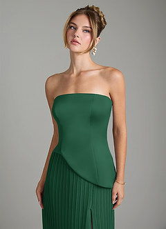 Azazie Tierney Vestidos de damas de honor Vestido Verde Oscuro de Gasa de Línea A Convertible con Palabra de honor image3