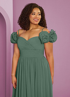 Barbie ♥ Azazie Bridesmaid Dresses Eucalyptus A-Line Off the Shoulder Chiffon Convertible Dress image18