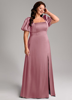 Azazie Fyona Bridesmaid Dresses Vintage Mauve A-Line Pleated Stretch Satin Dress image13