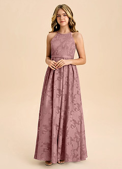 Azazie Arianthe Junior Dusty Rose A-Line Pleated Floral Burnout Dress image4