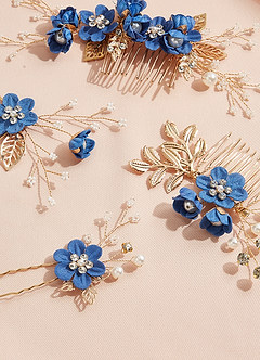 front Blue Floral Hair Comb Set