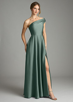 Azazie Melanie Suknie dla druhen Linia A Zza ramienia Satyna elastyczna Do ziemi Sukienka image5