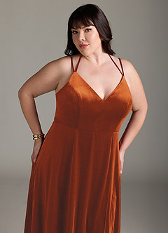 Azazie Sora Bridesmaid Dresses Burnt Orange A-Line Halter Bow Velvet Dress image12