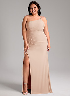 Azazie Eren Jurken voor bruidsmeisjes Jurk van Chiffon met Kolom One-Shoulder Engelse Roos image10