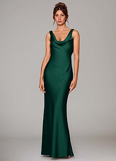 Azazie Rylina Bridesmaid Dresses Emerald Mermaid Stretch Satin Dress image1