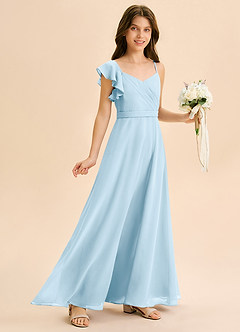 Azazie Kelsea Junior Abito A-Line in Chiffon Increspato Azzurro image3