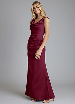 Azazie Tallie Bridesmaid Dresses Mulberry Mermaid Pleated Stretch Satin Dress image2