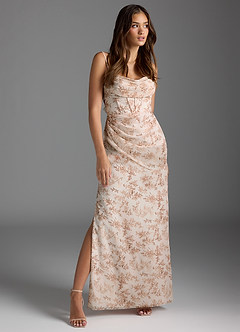 Azazie Mai Abiti da Damigella Abito Tubino in Chiffon Plissettato Pink Fern Floral image1