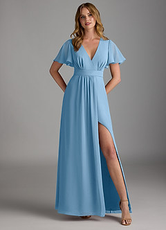 Azazie Zaniah Bridesmaid Dresses Steel Blue A-Line Chiffon Dress image1