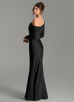 Azazie Sandra Brautjungfernkleider Meerjungfrau-Linie Langarm Stretch-Satin Kleid Schwarz image2