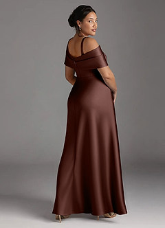 Azazie Milton Vestidos para mãe da noiva Vestido Café Expresso de Cetim elástico de Linha A com Plissado image12