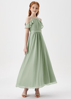 Azazie Chaya Junior Dusty Sage A-Line Off the Shoulder Chiffon Dress image6
