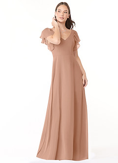 Azazie Syenna Bridesmaid Dresses Champagne Rose A-Line Ruched Chiffon Dress image1
