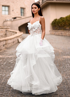 Dreama Ivoire Robe de bal corset en dentelle à volants