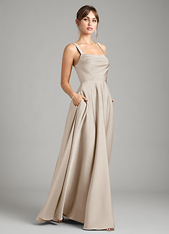 Azazie Shaude Bridesmaid Dresses Frost A-Line Pleated Stretch Satin Dress image6
