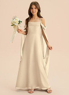 Azazie Moana Junior Linia A Pofałdowany Szyfon Długość podłogi Młodsza druhna Sukienka image4