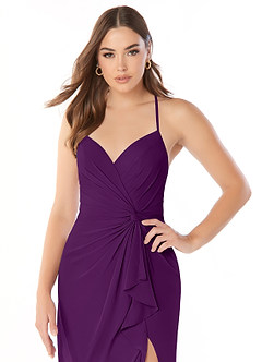 Azazie Aribella Bridesmaid Dresses Grape Sheath Ruched Chiffon Dress image5