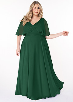 Azazie Pamela Vestidos de damas de honor Vestido de Verde Oscuro de Gasa de Corte en A con Cuello en V plisado image8