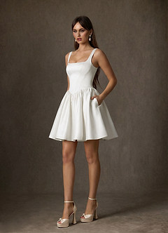 Azazie Saverina Wedding Dresses Diamond White A-Line with Pockets Satin Dress image4
