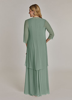 Azazie Manuella Mère de la mariée Robes Robe Trapèze en Mousseline de soie Col V plissé Sauge D'argent image2