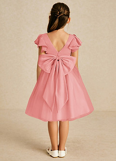 Azazie Kaeya Flower Girl Dresses Coral A-Line Bow Tulle Dress image1