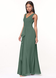 Azazie Julianna At-home Try On Dresses Butterscotch A-Line Chiffon Dress image3