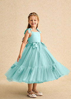 Azazie Jaci Robe Demoiselle D'honneur Fillette Robe Trapèze en Mousseline de soie Bretelle Spaghetti Aqua image2