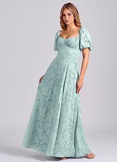 Azazie Mirian Bridesmaid Dresses Mist A-Line Sweetheart Neckline Floral Burnout Dress image3