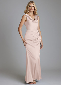 Azazie Tallie Bridesmaid Dresses Blushing Pink Mermaid Pleated Stretch Satin Dress image7