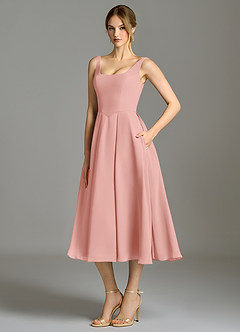 Azazie Amalie Robes de demoiselle d'honneur Robe Trapèze en Mousseline de soie Plissée Rosette image1
