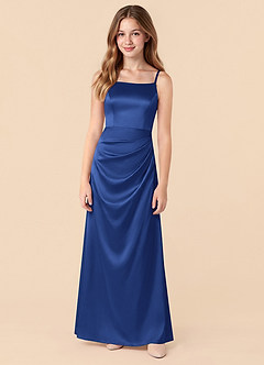 Azazie Renna Junior Royal Blue A-Line Pleated Stretch Satin Dress image5