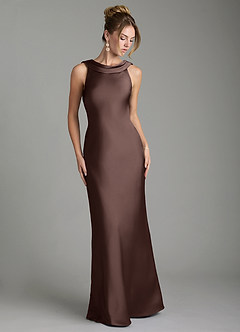 Azazie Aussie Bridesmaid Dresses Ganache Sheath Pleated Stretch Satin Dress image1