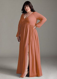 Azazie Teton Maternity Bridesmaid Dresses A-Line Long Sleeve Chiffon Floor-Length Dress image11