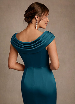 Azazie Irvine Kleider für die Brautmutter A-Linie Plissee Stretch-Satin Kleid Tintenblau image6