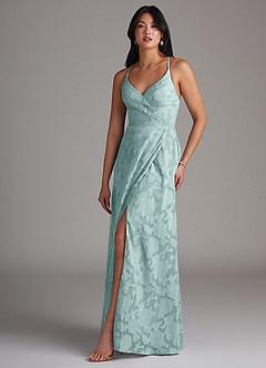 Azazie Davis Robes de demoiselle d'honneur Robe Trapèze en Blumen-Burnout Plissée Brume image1