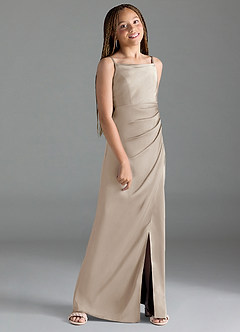 Azazie Leonis Junior A-Linie Plissee Stretch-Satin Kleid Frost image3