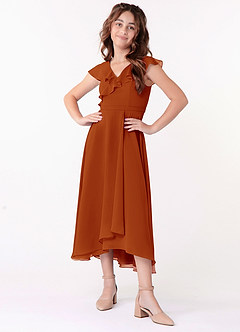 Azazie Posie Junior A-Linie Gestreift Chiffon Kleid Paprika image4