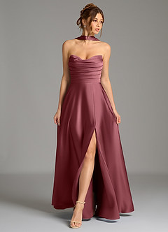 Azazie Ayla Abiti da Damigella Abito A-Line in Raso Elasticizzato Corsetto Rosa Del Deserto image1