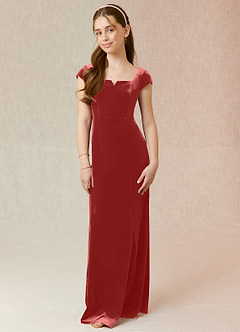 Azazie Gabi Junior Terracotta A-Line Velvet Dress image1