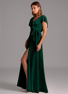 Azazie Lainey Bridesmaid Dresses Emerald A-Line Ruched Velvet Dress image5