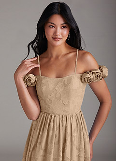 Azazie Autumn Bridesmaid Dresses Champagne A-Line Off the Shoulder Floral Burnout Convertible Dress image2