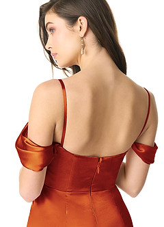 Azazie Liv Final Sale Paprika Sheath Off the Shoulder Metallic Satin Convertible Dress image8