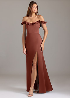 Azazie Callie Bridesmaid Dresses Auburn A-Line Ruched Stretch Satin Convertible Dress image5