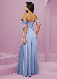Barbie ♥ Azazie Robes de demoiselle d'honneur Robe Trapèze en Satin extensible Épaule décolletée Eis image2