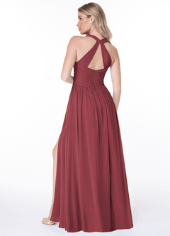 Azazie Jaclyn Bridesmaid Dresses Merlot A-Line Pleated Chiffon Dress image6