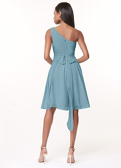 Azazie Katrina Bridesmaid Dresses Moody Blue A-Line One Shoulder Chiffon Dress image2