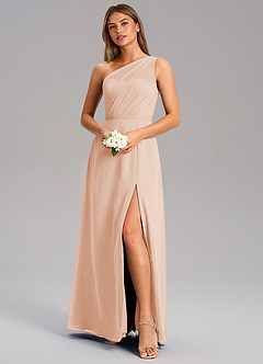Azazie Phaedra Bridesmaid Dresses English Rose A-Line One Shoulder Chiffon Dress image4