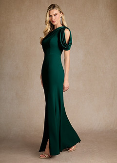 Azazie Paris Mère de la mariée Robes Robe Sirène en Crêpe Élastique Plissée Vert Pin image2