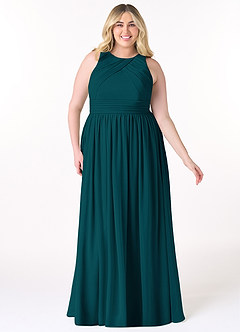 Azazie Harper Bridesmaid Dresses Pine A-Line Pleated Chiffon Dress image6