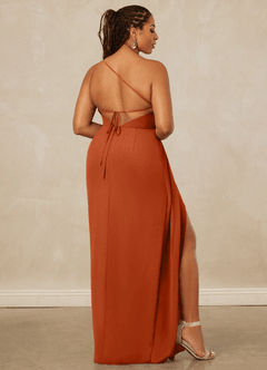 Christian Siriano Bridal for Azazie 1003 Bridesmaid Dresses Burnt Orange Sheath One Shoulder Chiffon Dress image9